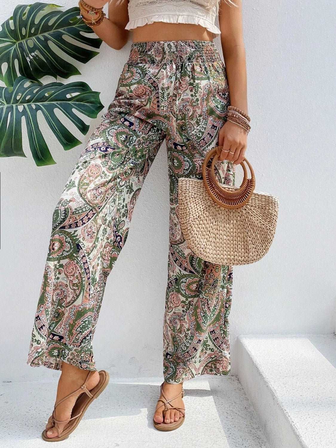 Printed Wide Leg Pants - PFgoods.com