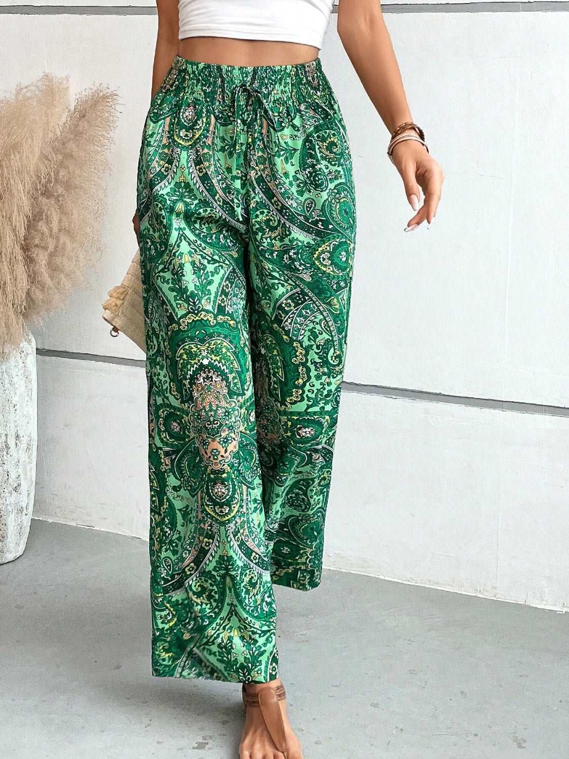 Printed Wide Leg Pants - PFgoods.com