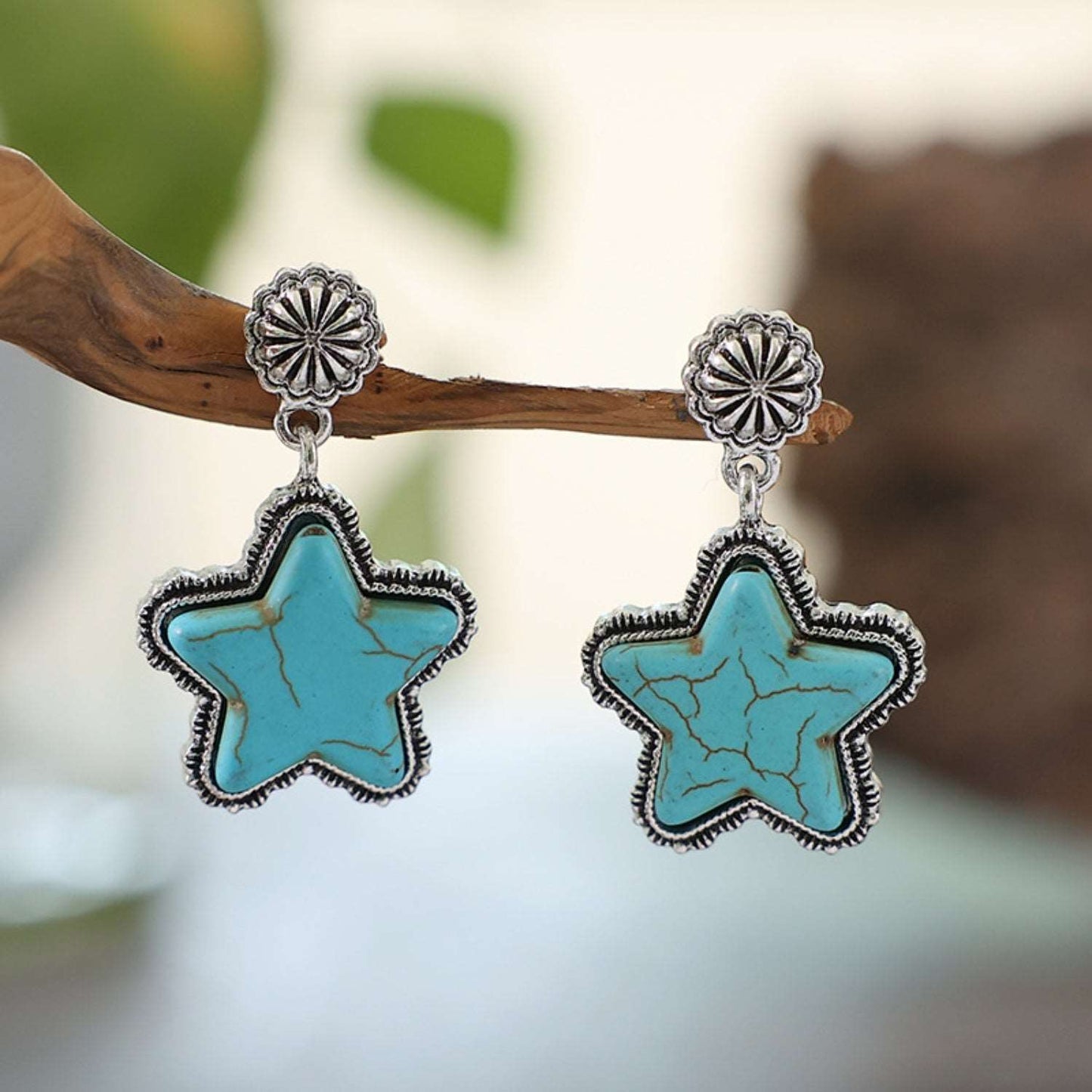 Artificial Turquoise Alloy Star Earrings - PFgoods.com