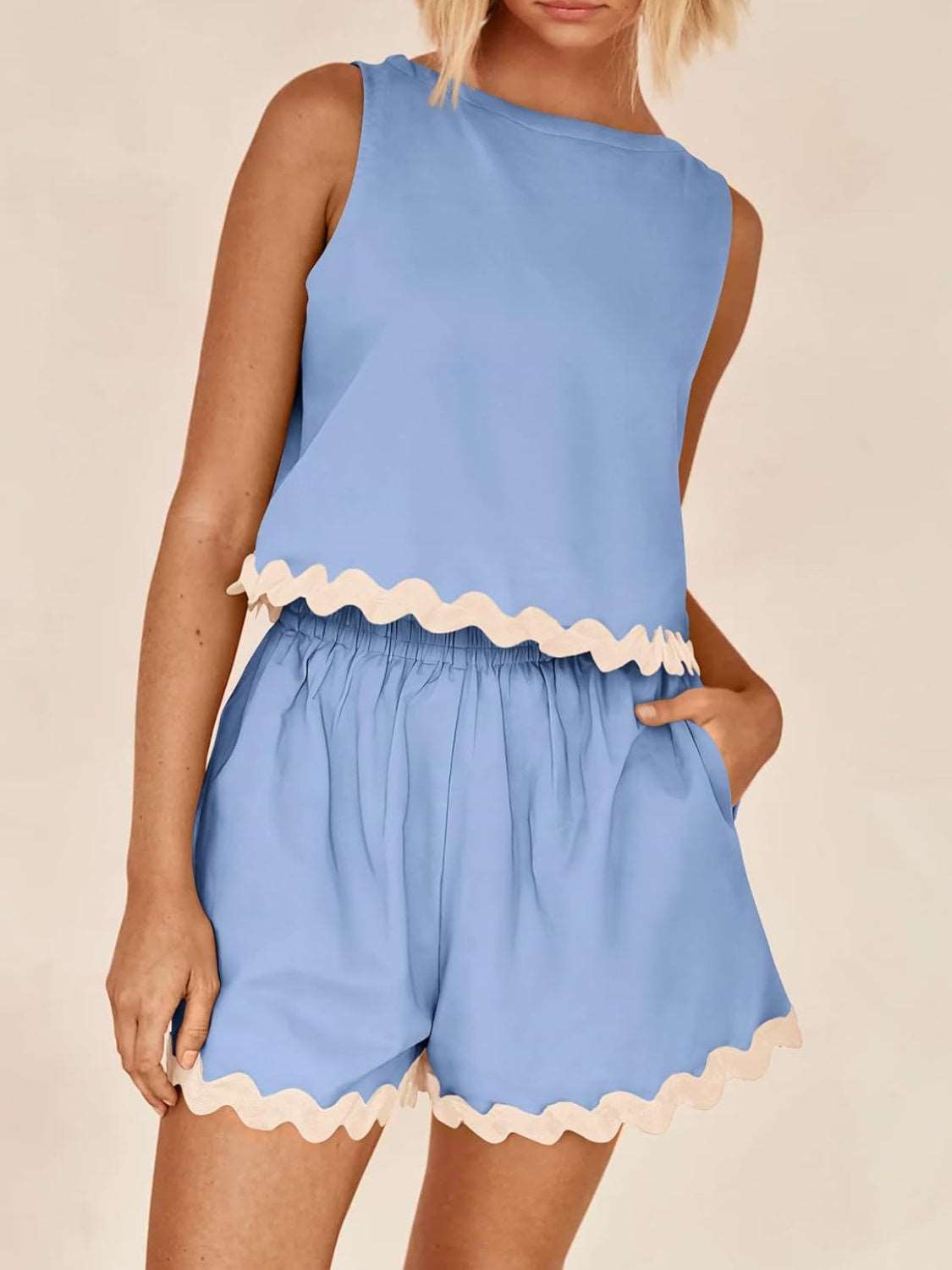 Contrast Trim Sleeveless Top and Shorts Set - PFgoods.com