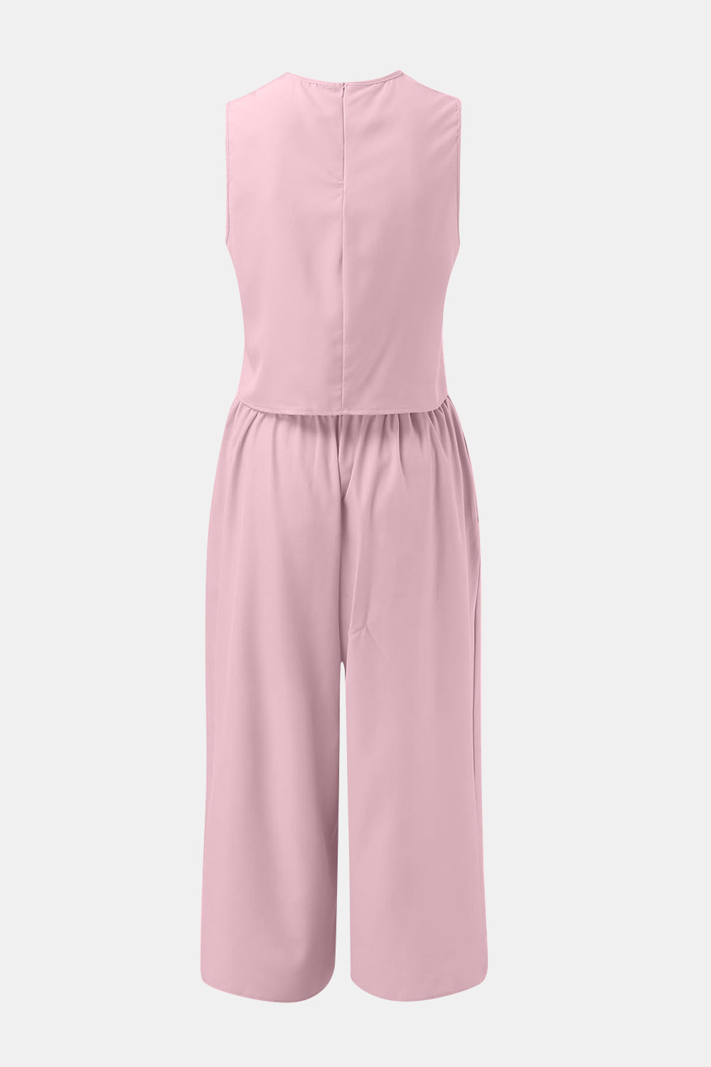 Round Neck Top and Wide Leg Pants Set - PFgoods.com