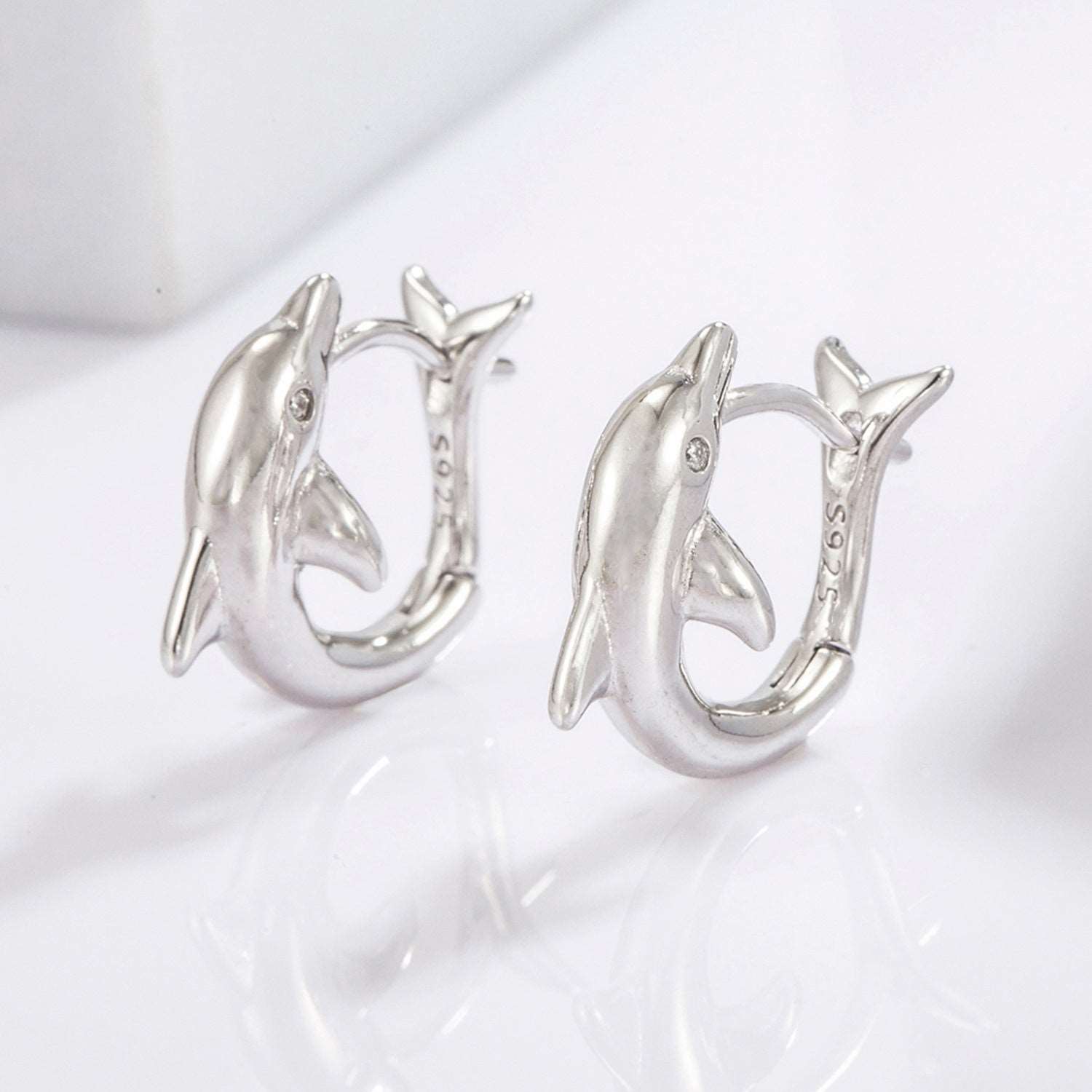 925 Sterling Silver Zircon Dolphin Earrings - PFgoods.com