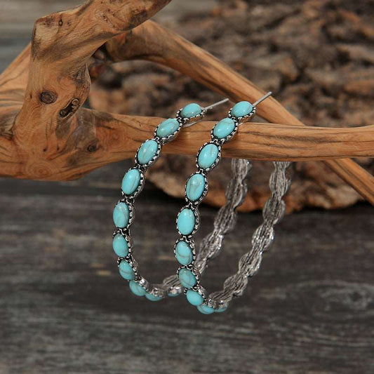 Artificial Turquoise C-Hoop Earrings - PFgoods.com