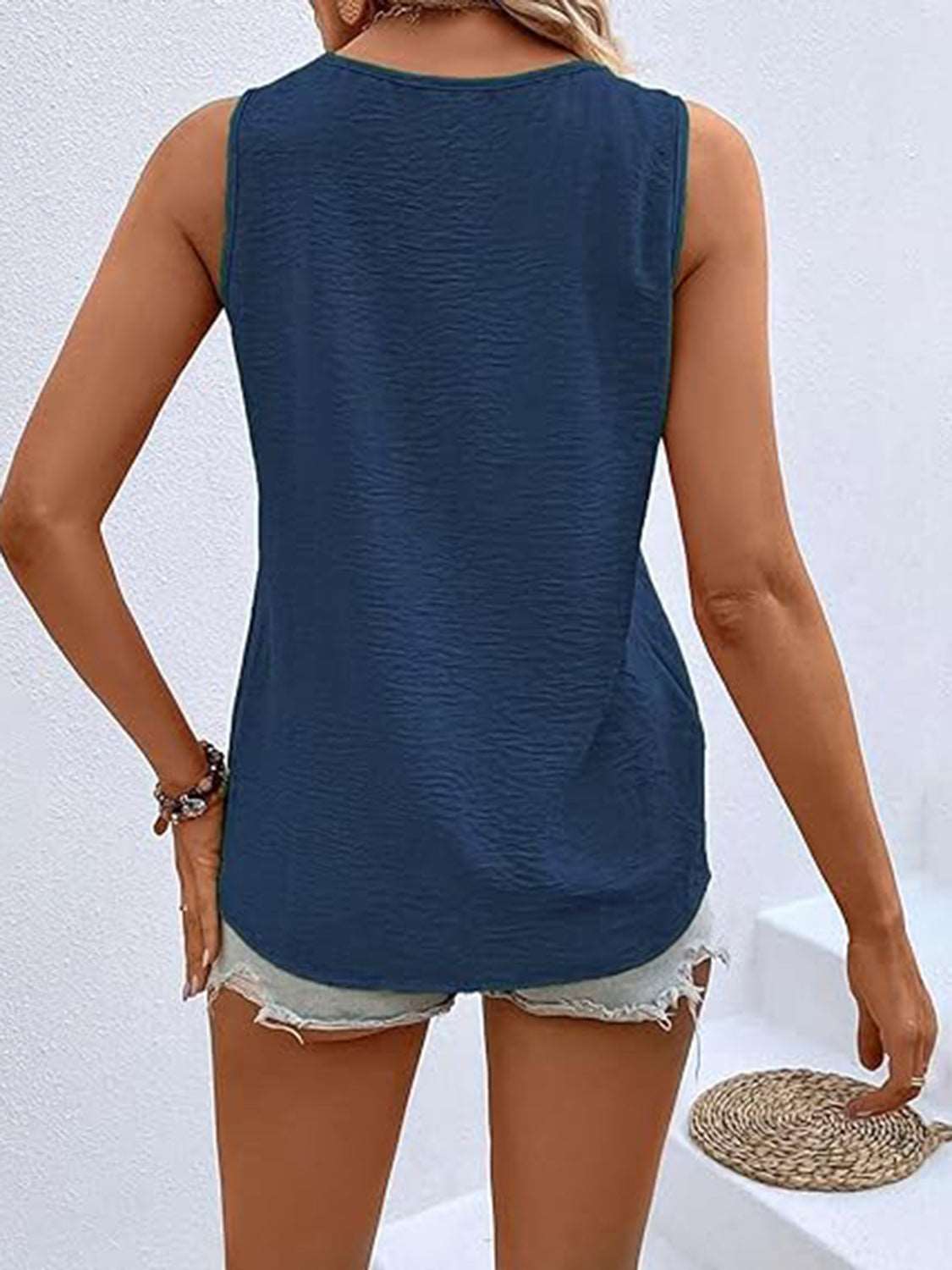 Full Size Decorative Button V-Neck Tank - PFgoods.com