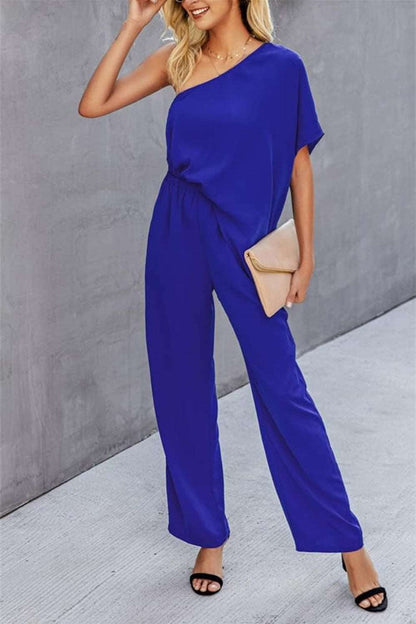 Single Shoulder Short Sleeve Jumpsuit - PFgoods.com