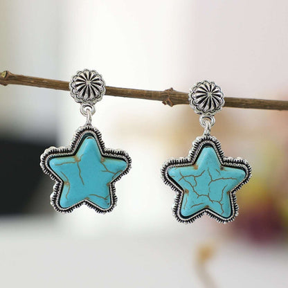 Artificial Turquoise Alloy Star Earrings - PFgoods.com