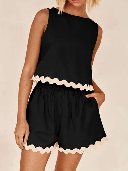 Contrast Trim Sleeveless Top and Shorts Set - PFgoods.com