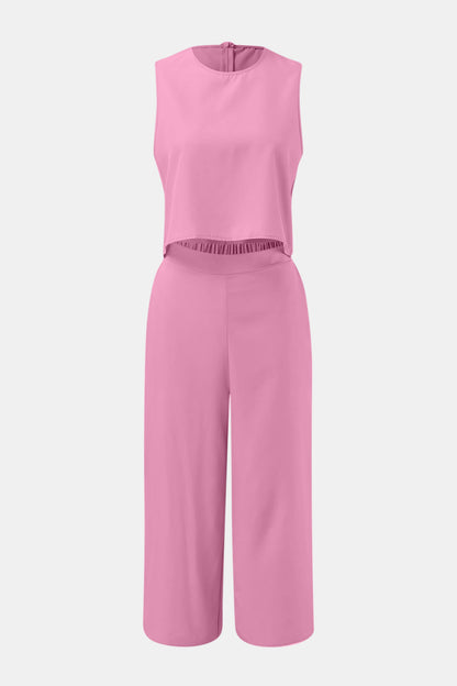 Round Neck Top and Wide Leg Pants Set - PFgoods.com