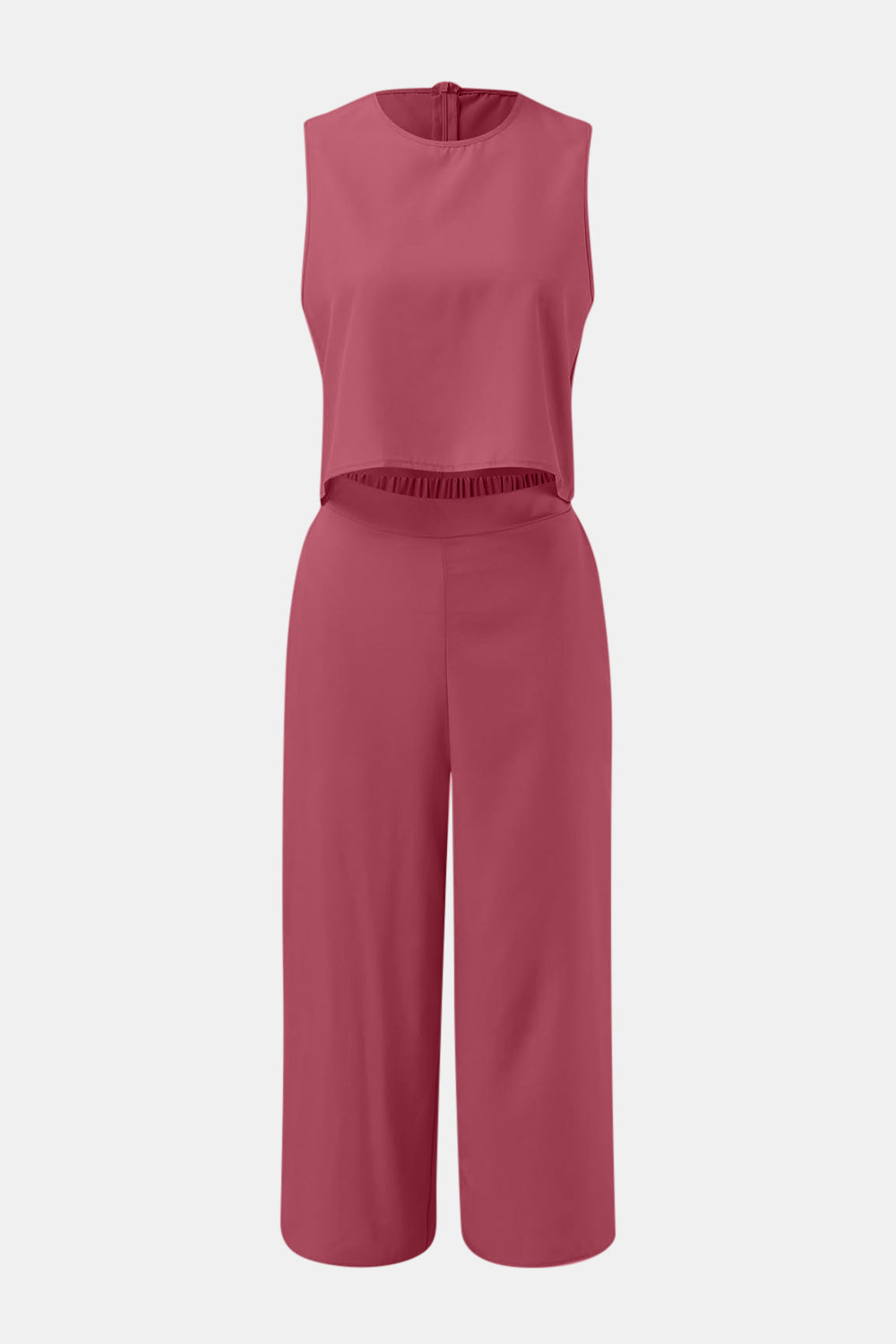 Round Neck Top and Wide Leg Pants Set - PFgoods.com