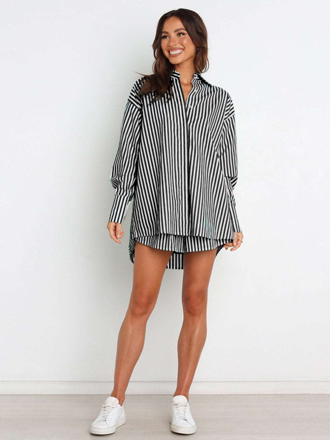 Striped Dropped Shoulder Shirt and Shorts Set - PFgoods.com