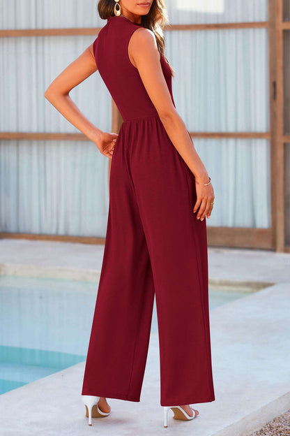 Mock Neck Sleeveless Wide Leg Jumpsuit - PFgoods.com