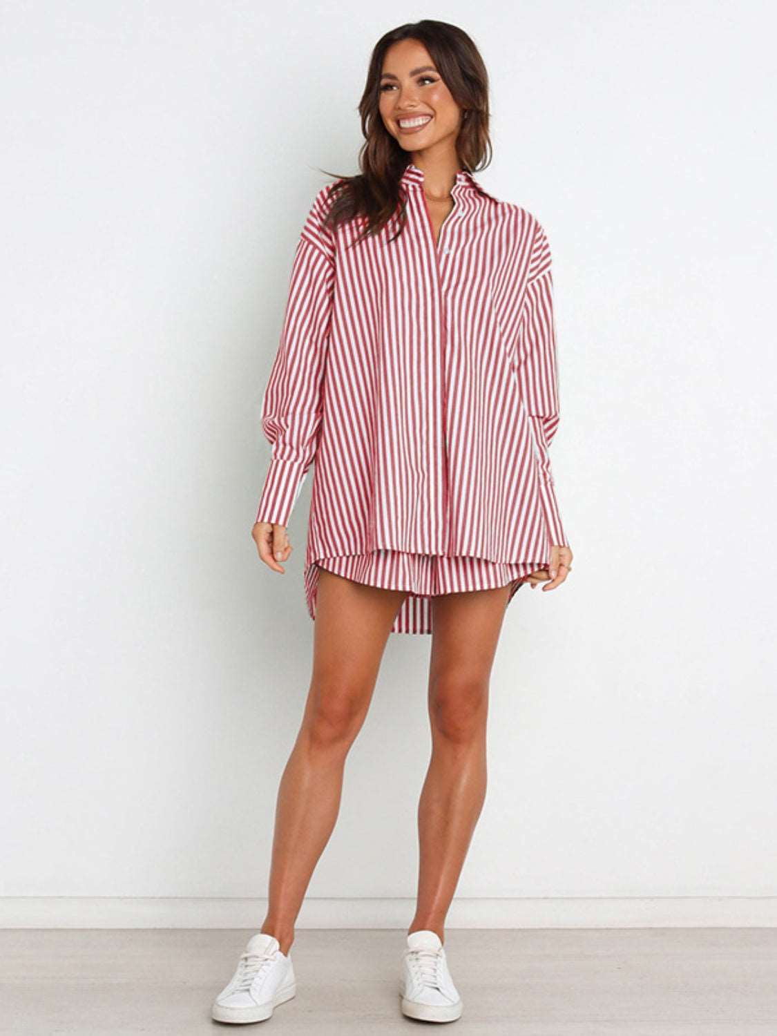 Striped Dropped Shoulder Shirt and Shorts Set - PFgoods.com