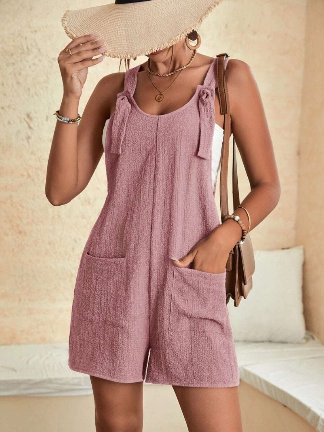 Full Size Scoop Neck Romper with Pockets - PFgoods.com