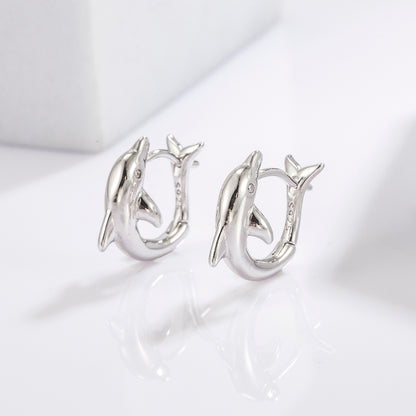 925 Sterling Silver Zircon Dolphin Earrings - PFgoods.com