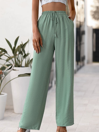 Tied High Waist Wide Leg Pants - PFgoods.com