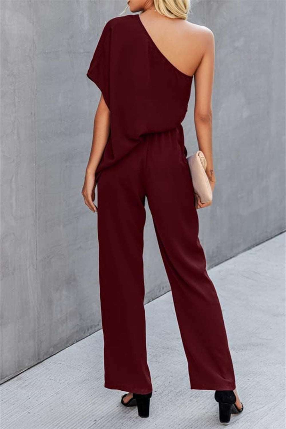 Single Shoulder Short Sleeve Jumpsuit - PFgoods.com