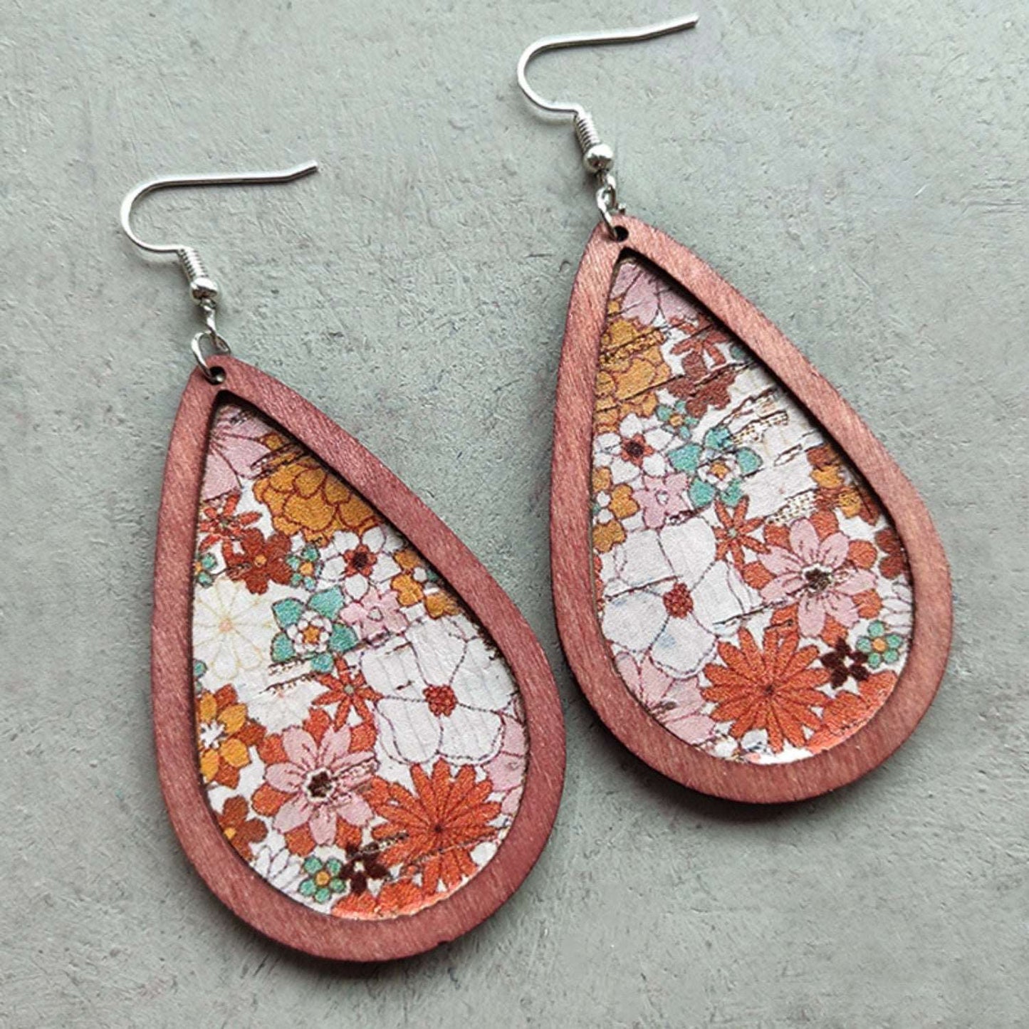 Floral Wood Teardrop Earrings - PFgoods.com