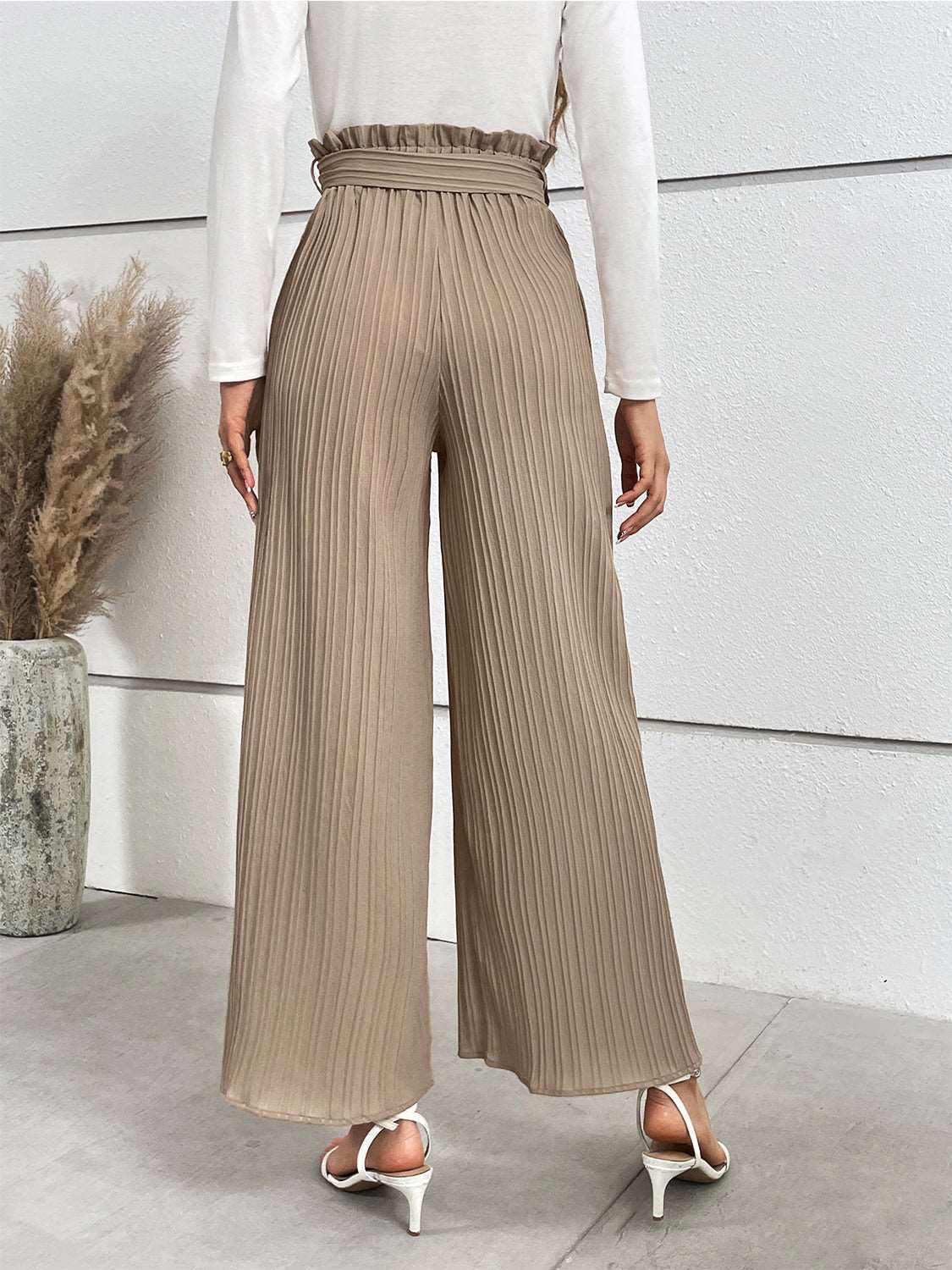 Tied Wide Leg Long Pants - PFgoods.com