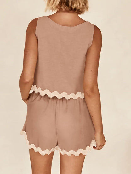 Contrast Trim Sleeveless Top and Shorts Set - PFgoods.com