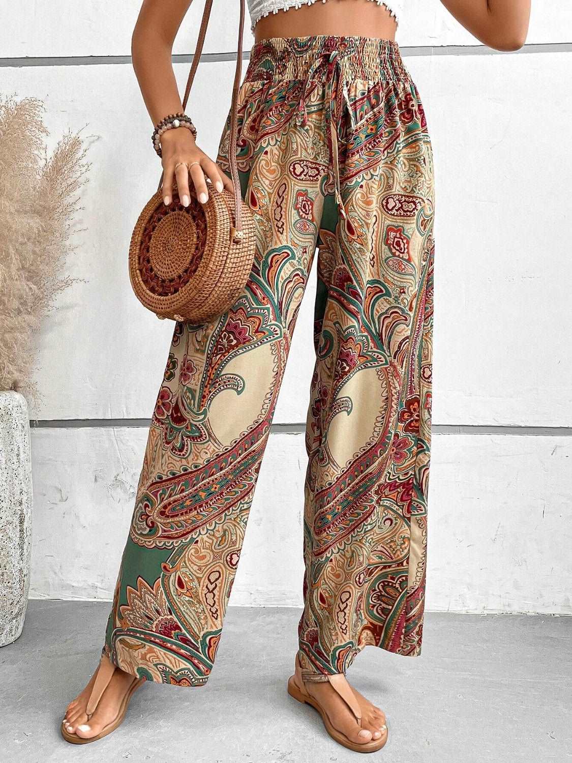 Printed Wide Leg Pants - PFgoods.com