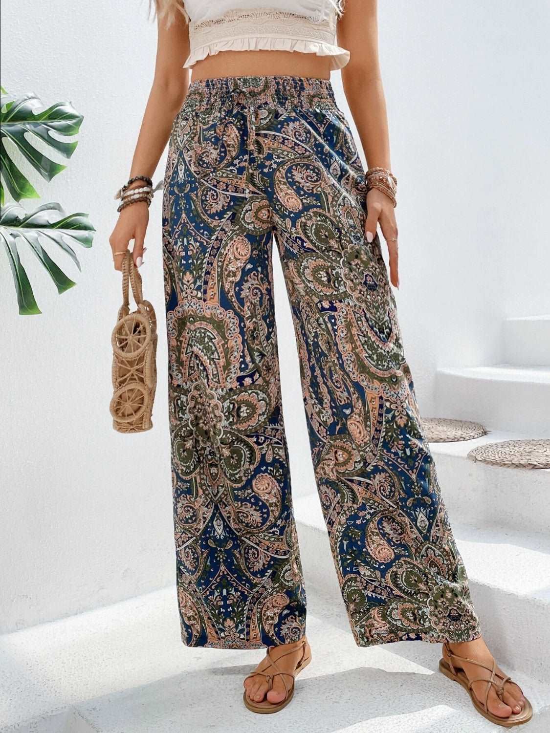 Printed Wide Leg Pants - PFgoods.com