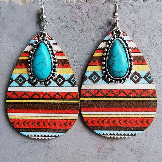 Artificial Turquoise Geometric Teardrop Earrings - PFgoods.com