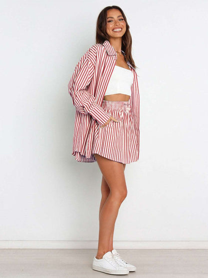 Striped Dropped Shoulder Shirt and Shorts Set - PFgoods.com