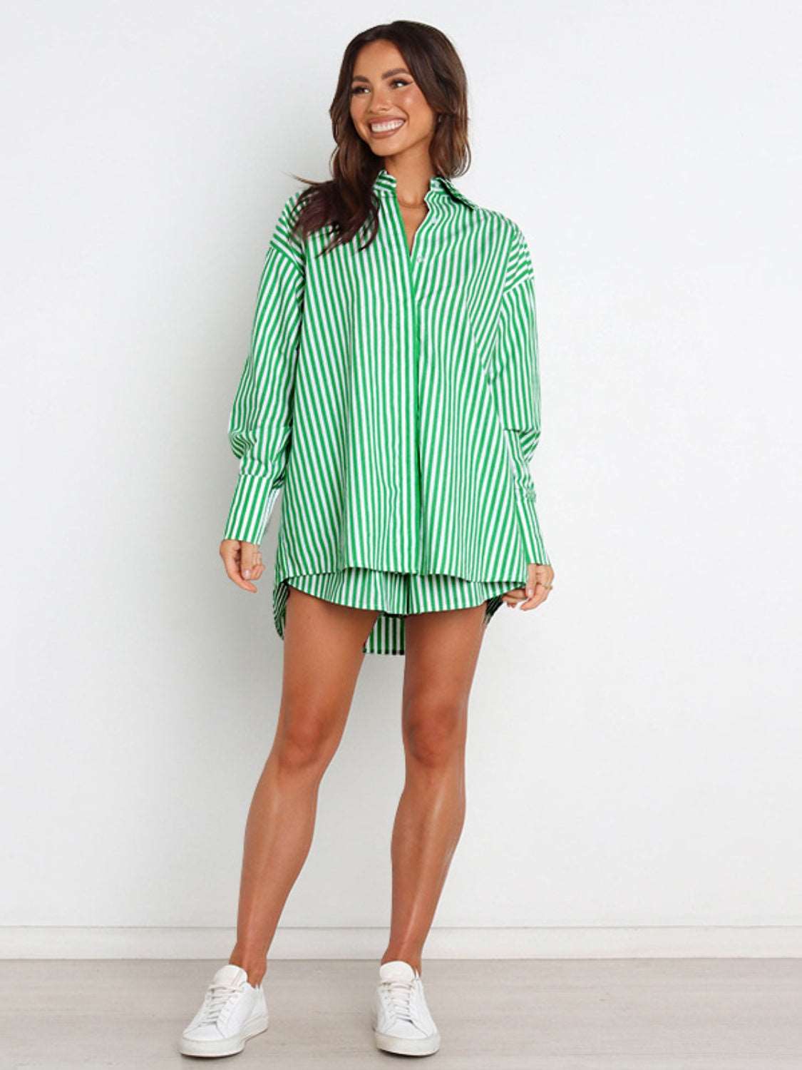 Striped Dropped Shoulder Shirt and Shorts Set - PFgoods.com