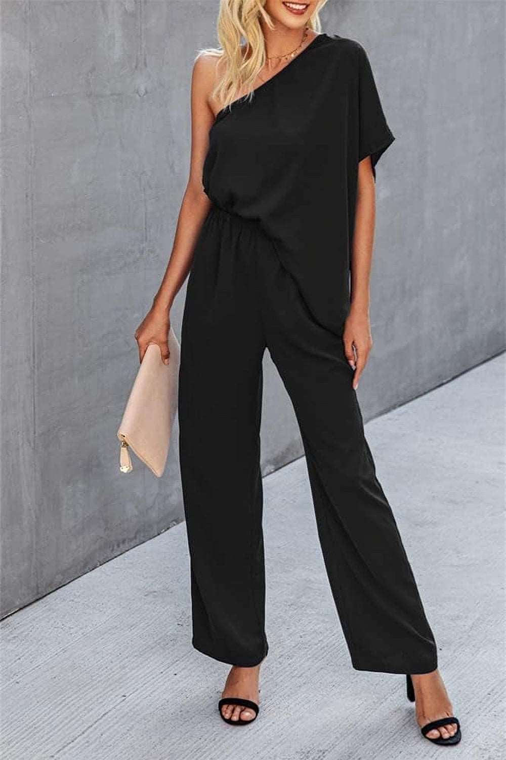 Single Shoulder Short Sleeve Jumpsuit - PFgoods.com