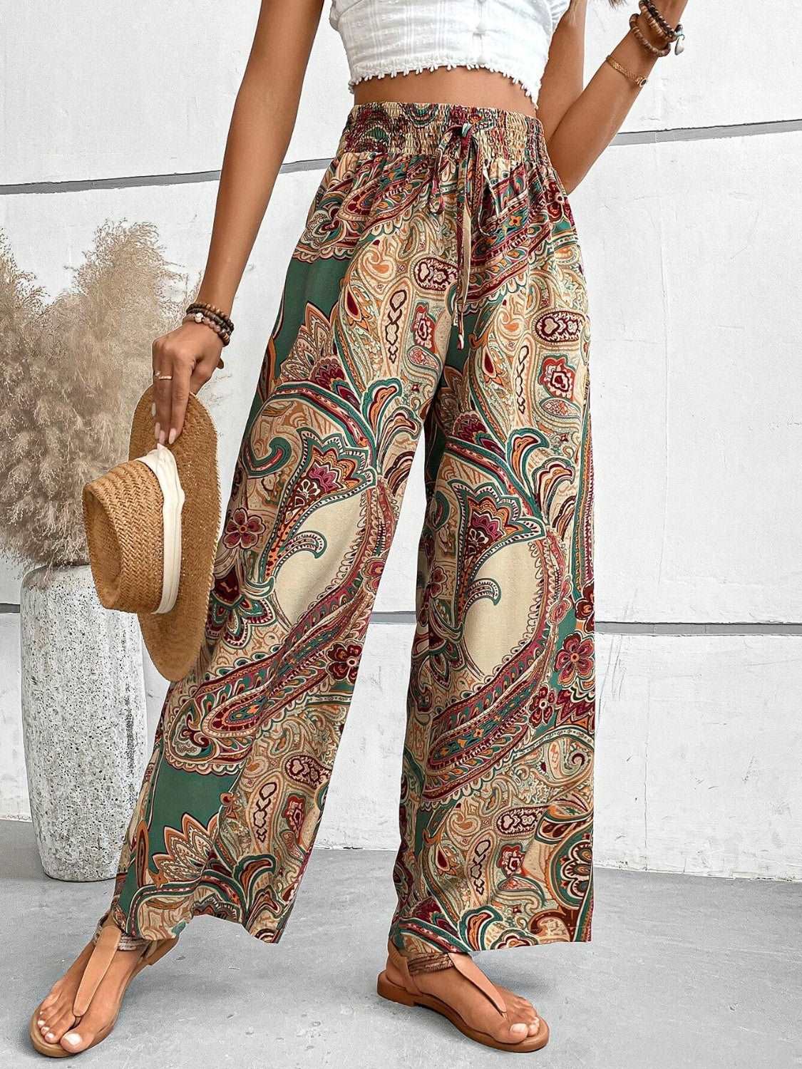 Printed Wide Leg Pants - PFgoods.com