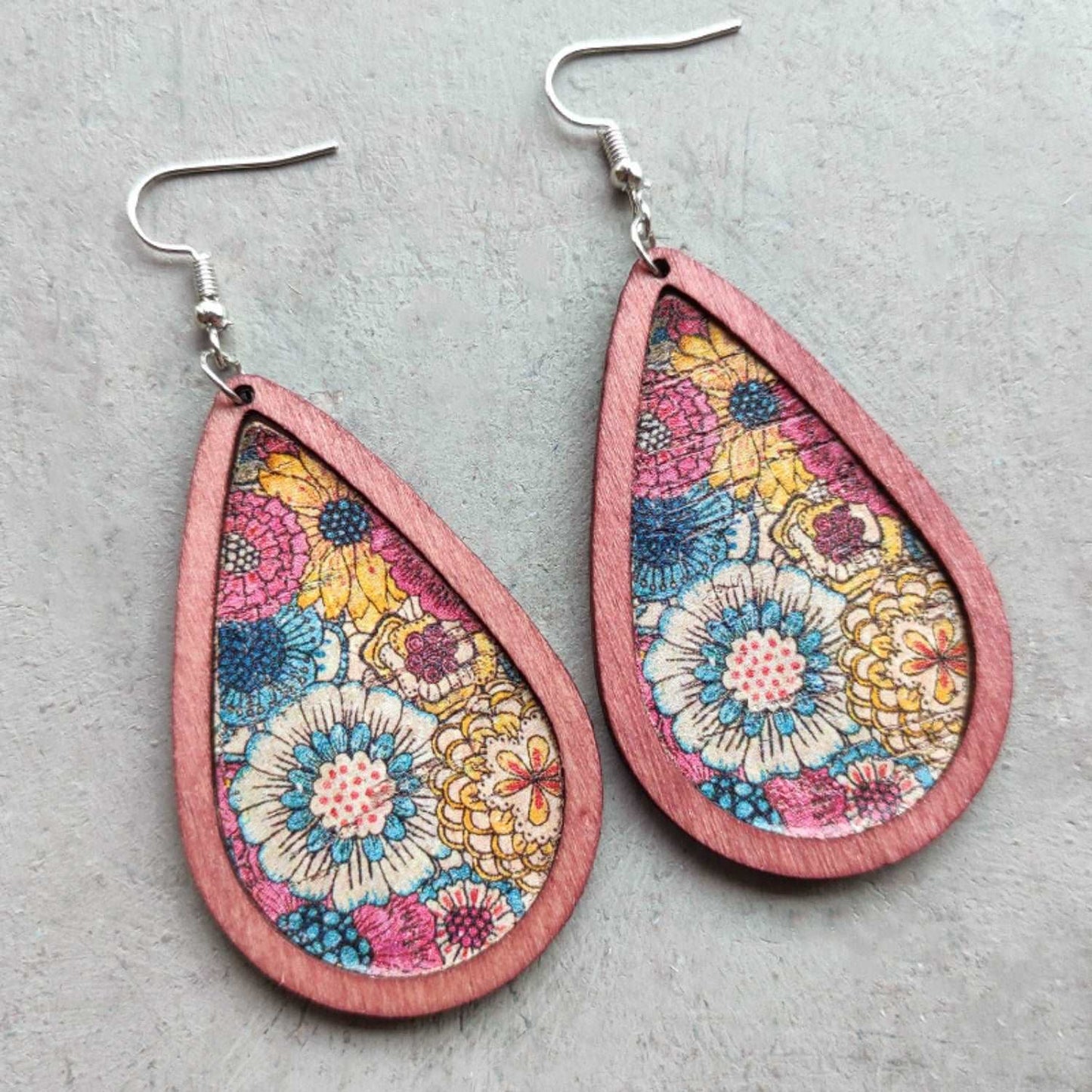 Floral Wood Teardrop Earrings - PFgoods.com