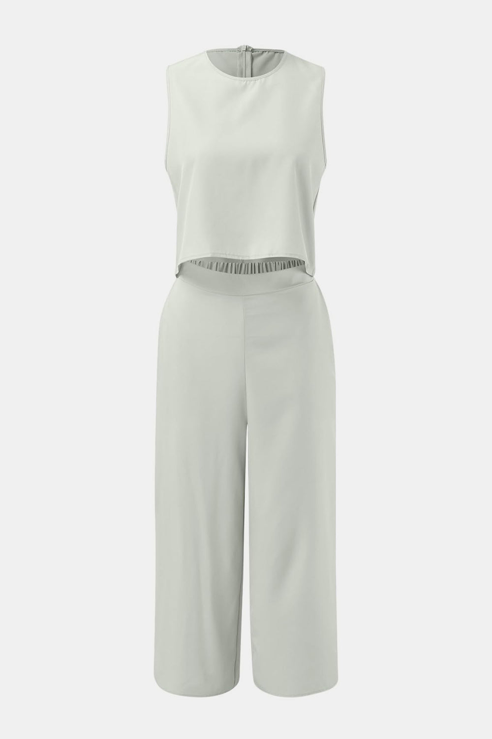 Round Neck Top and Wide Leg Pants Set - PFgoods.com