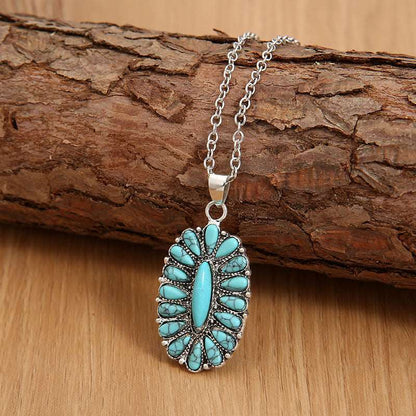 Artificial Turquoise Pendant Alloy Necklace - PFgoods.com