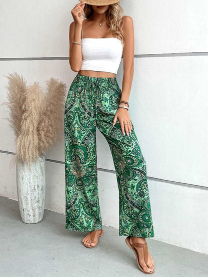 Printed Wide Leg Pants - PFgoods.com