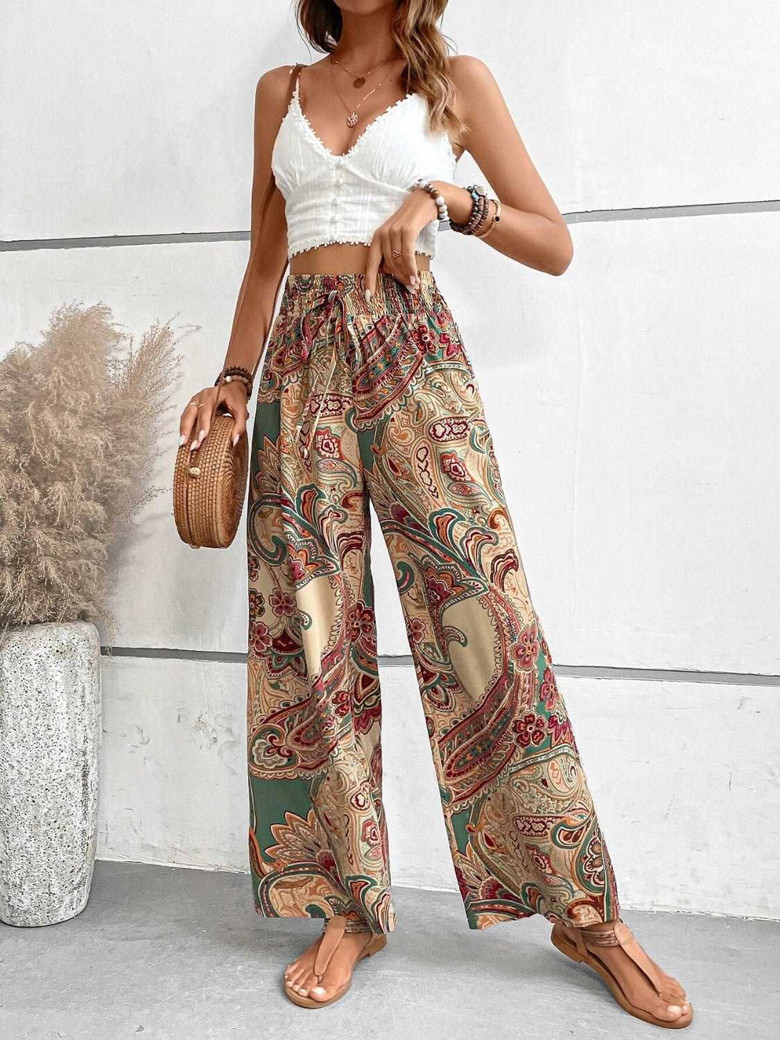 Printed Wide Leg Pants - PFgoods.com