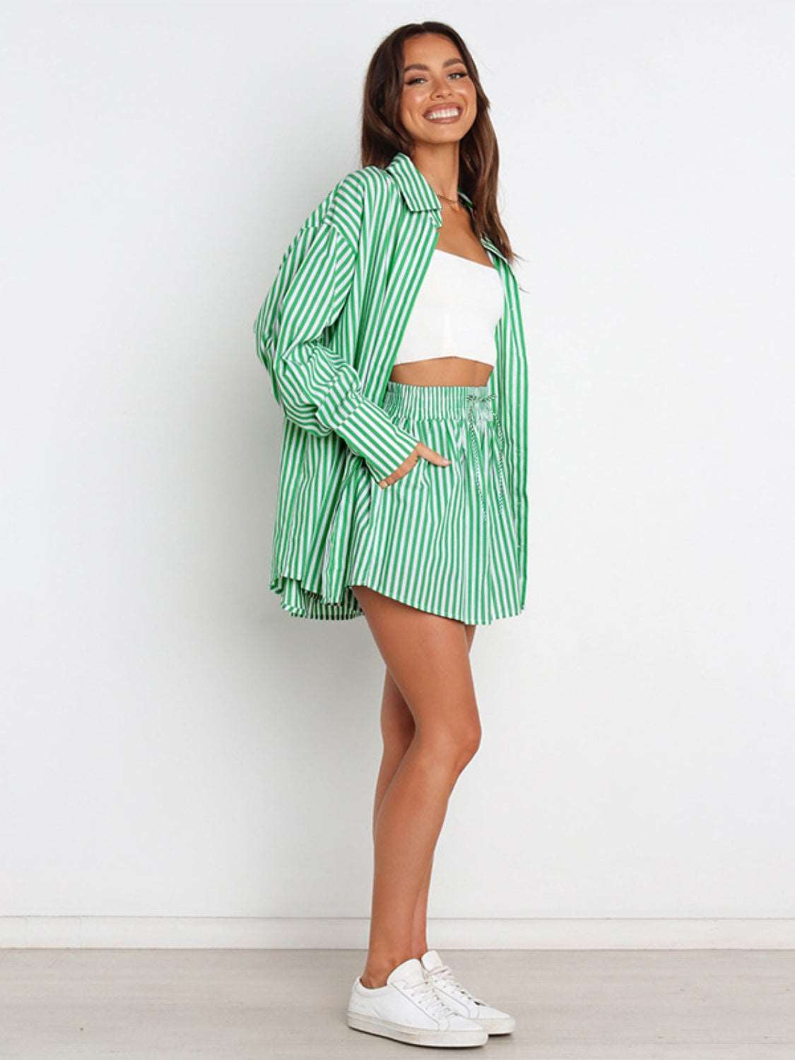 Striped Dropped Shoulder Shirt and Shorts Set - PFgoods.com