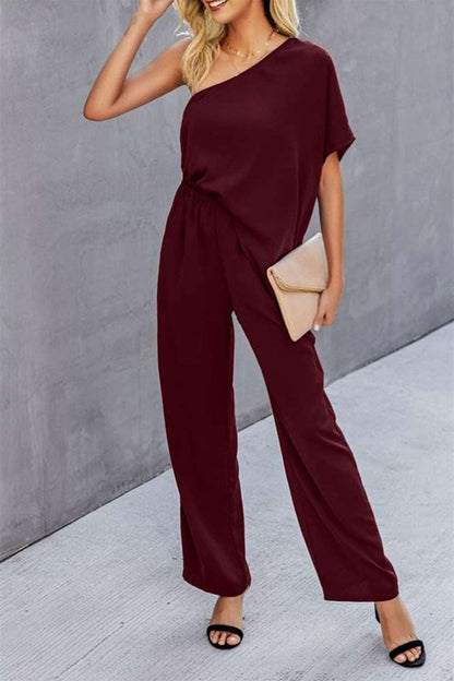 Single Shoulder Short Sleeve Jumpsuit - PFgoods.com