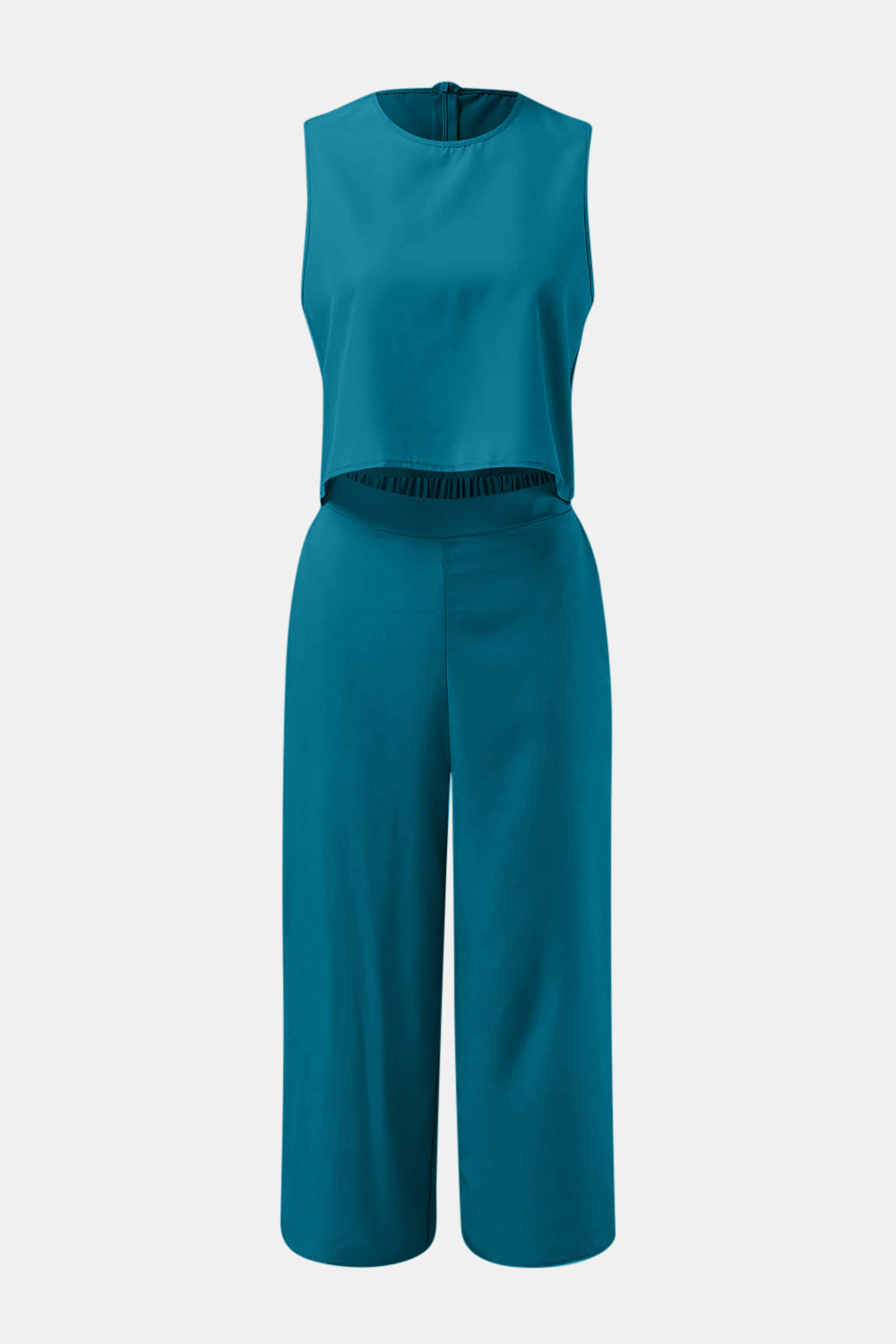 Round Neck Top and Wide Leg Pants Set - PFgoods.com