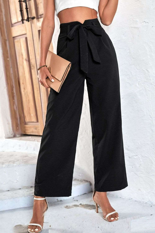 Belted High-Rise Wide Leg Pants - PFgoods.com