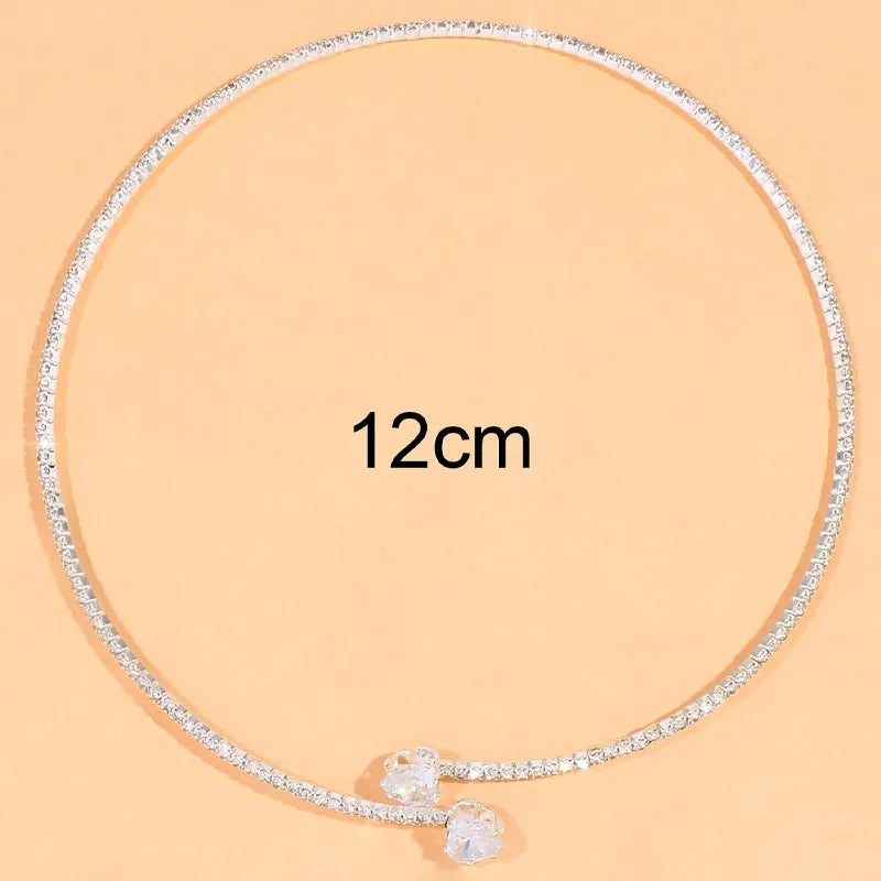 Rhinestone Heart Collar Choker Necklace - PFgoods.com