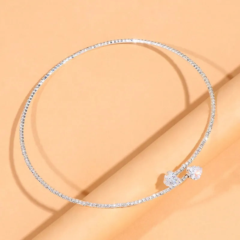 Rhinestone Heart Collar Choker Necklace - PFgoods.com