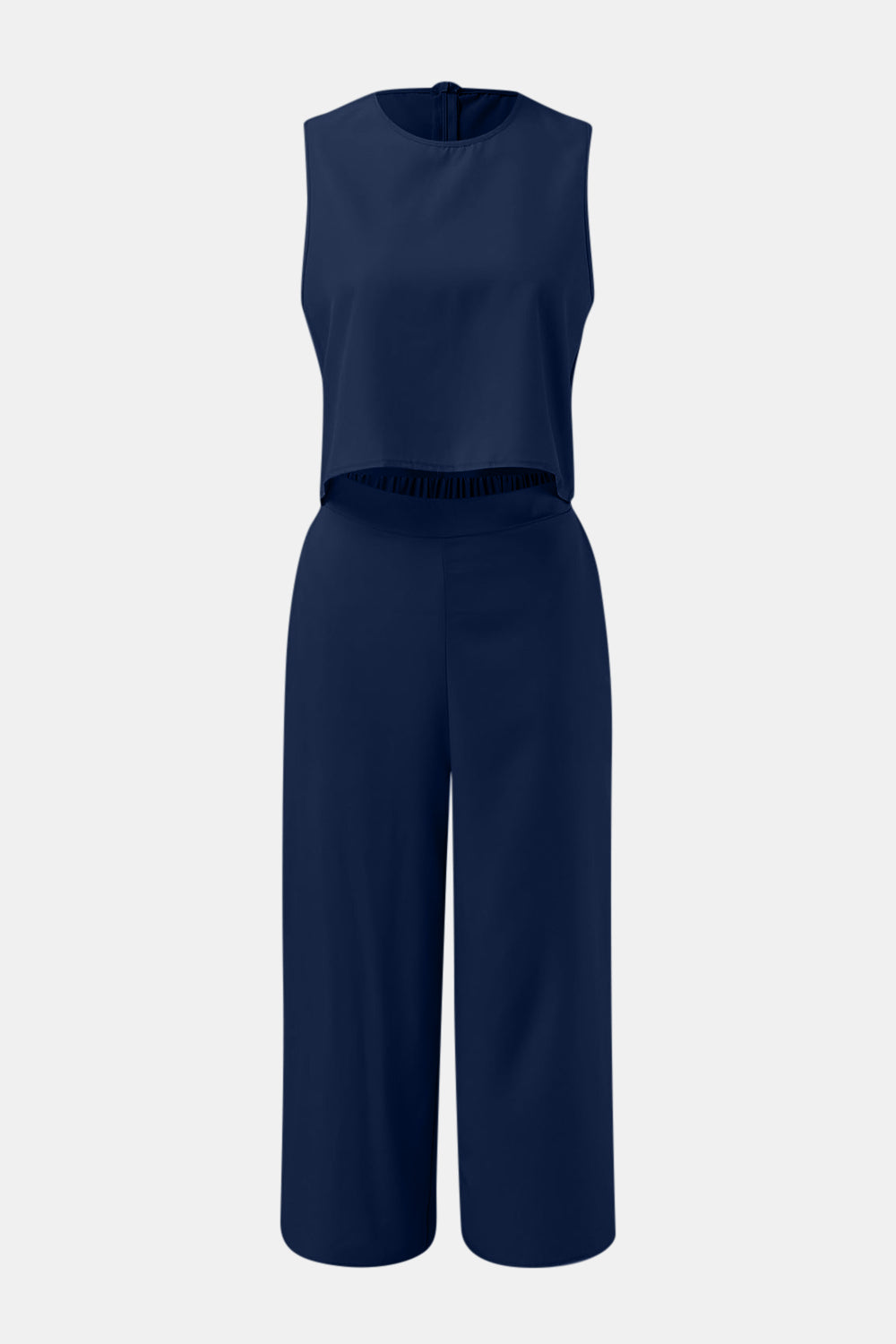 Round Neck Top and Wide Leg Pants Set - PFgoods.com