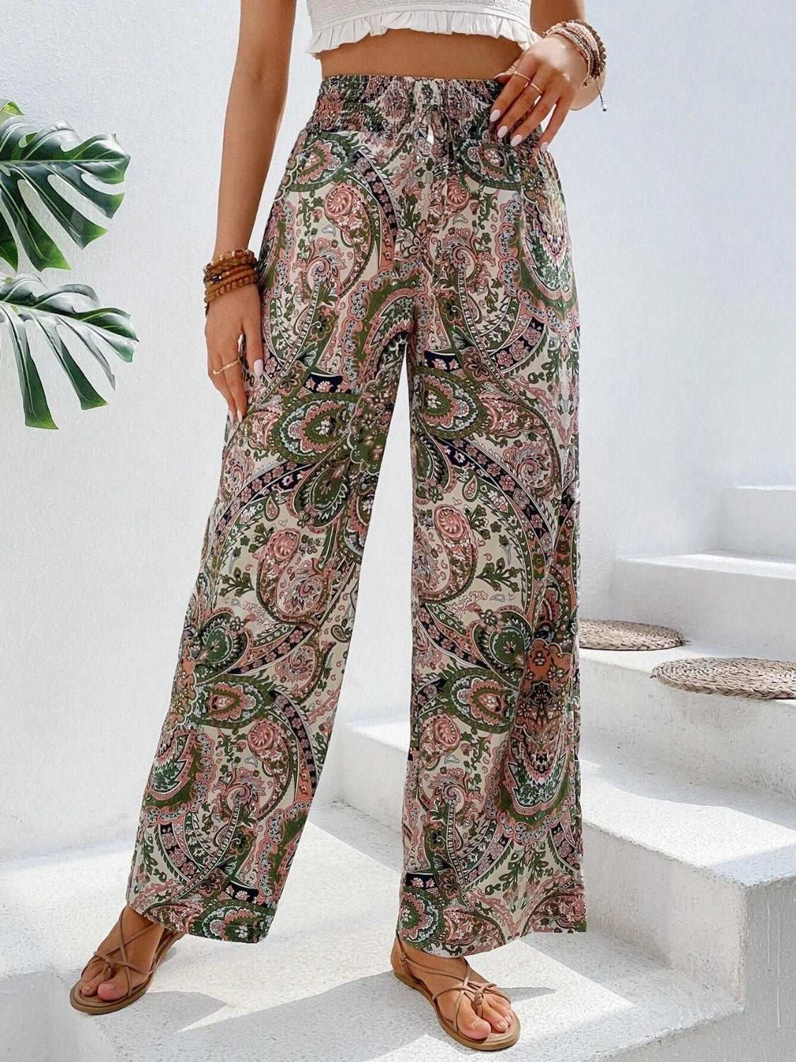 Printed Wide Leg Pants - PFgoods.com