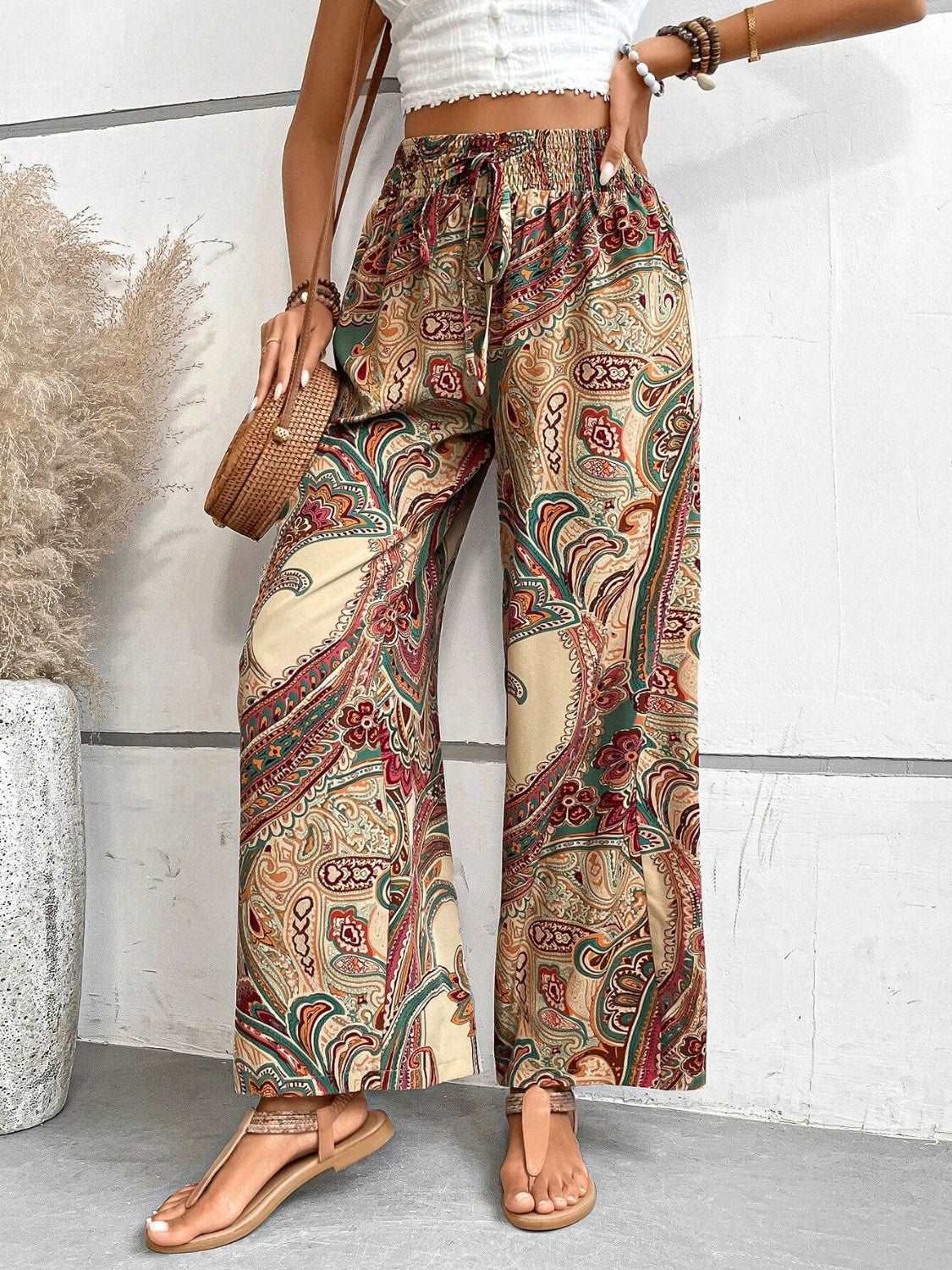 Printed Wide Leg Pants - PFgoods.com