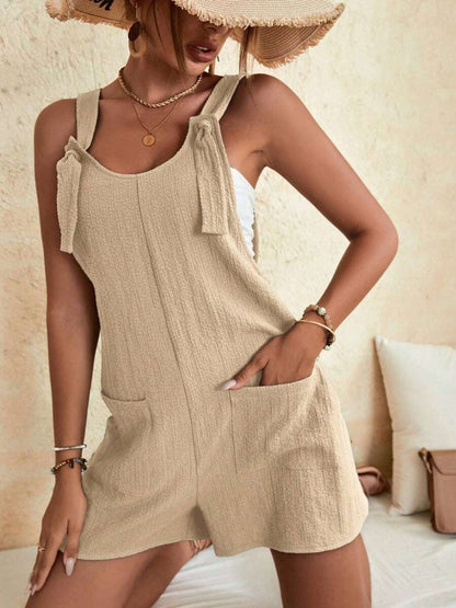 Full Size Scoop Neck Romper with Pockets - PFgoods.com