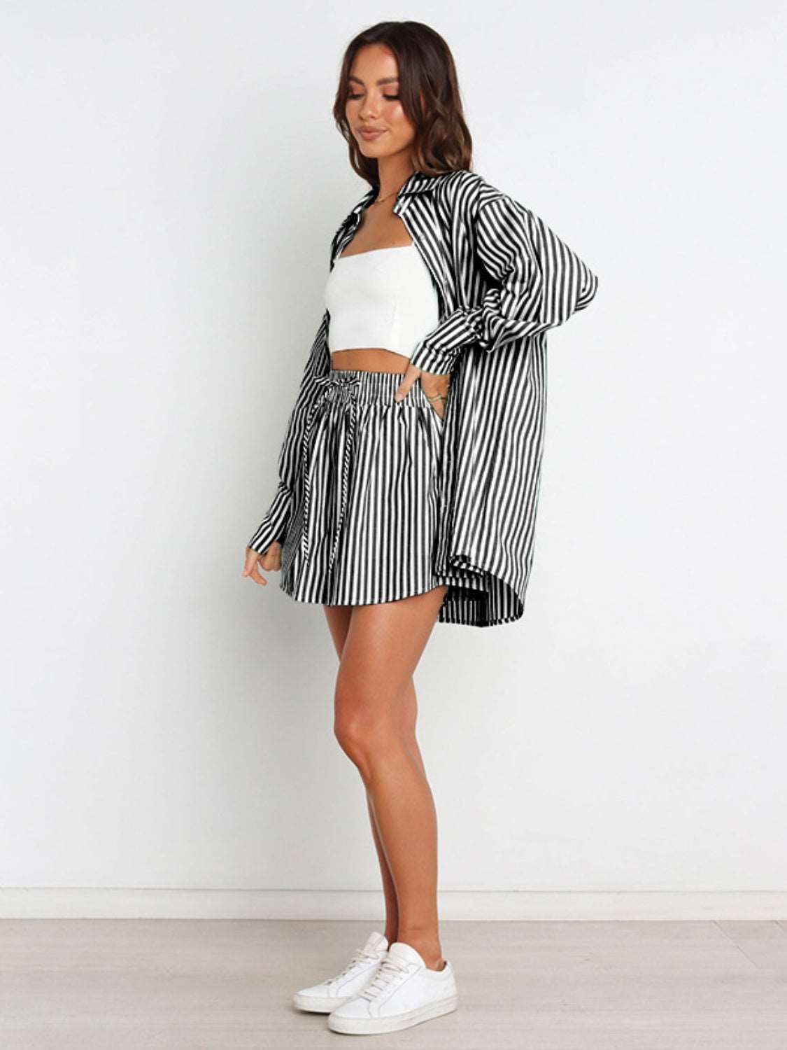 Striped Dropped Shoulder Shirt and Shorts Set - PFgoods.com