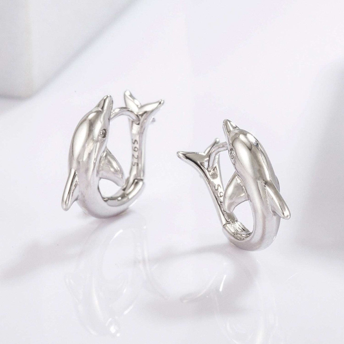 925 Sterling Silver Zircon Dolphin Earrings - PFgoods.com