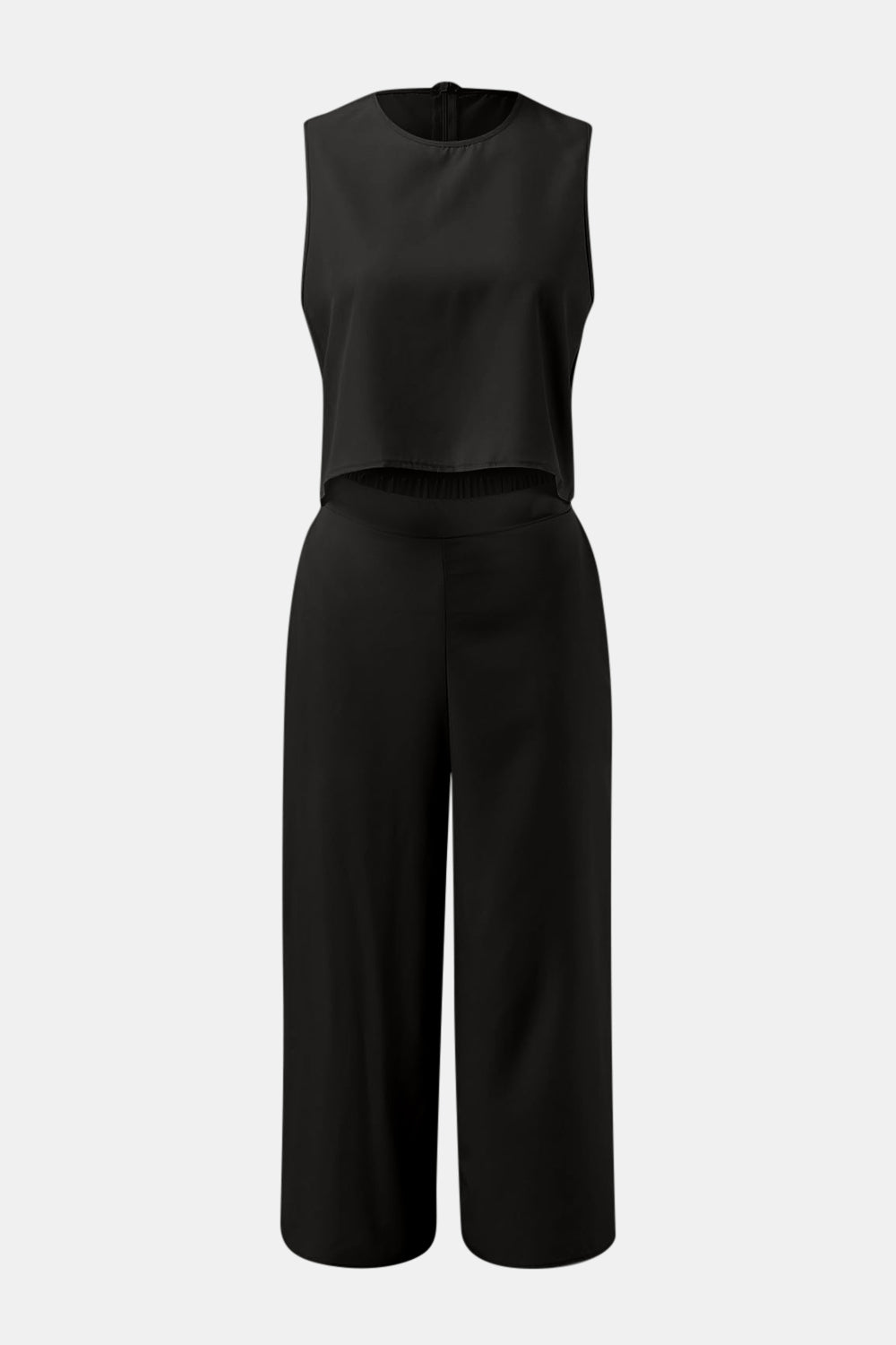 Round Neck Top and Wide Leg Pants Set - PFgoods.com