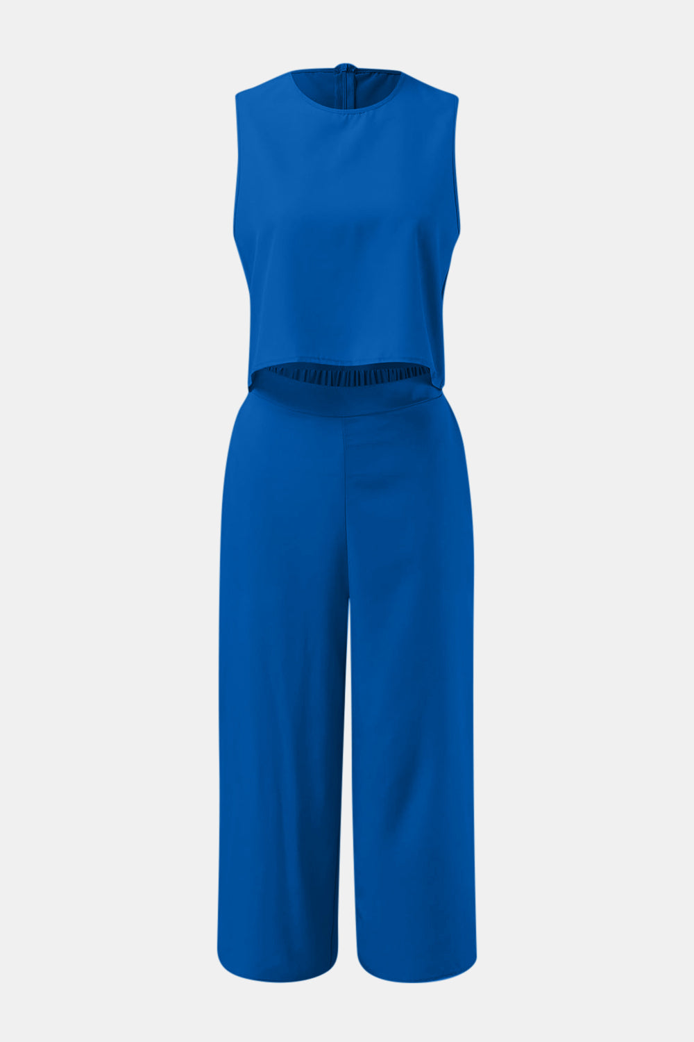 Round Neck Top and Wide Leg Pants Set - PFgoods.com