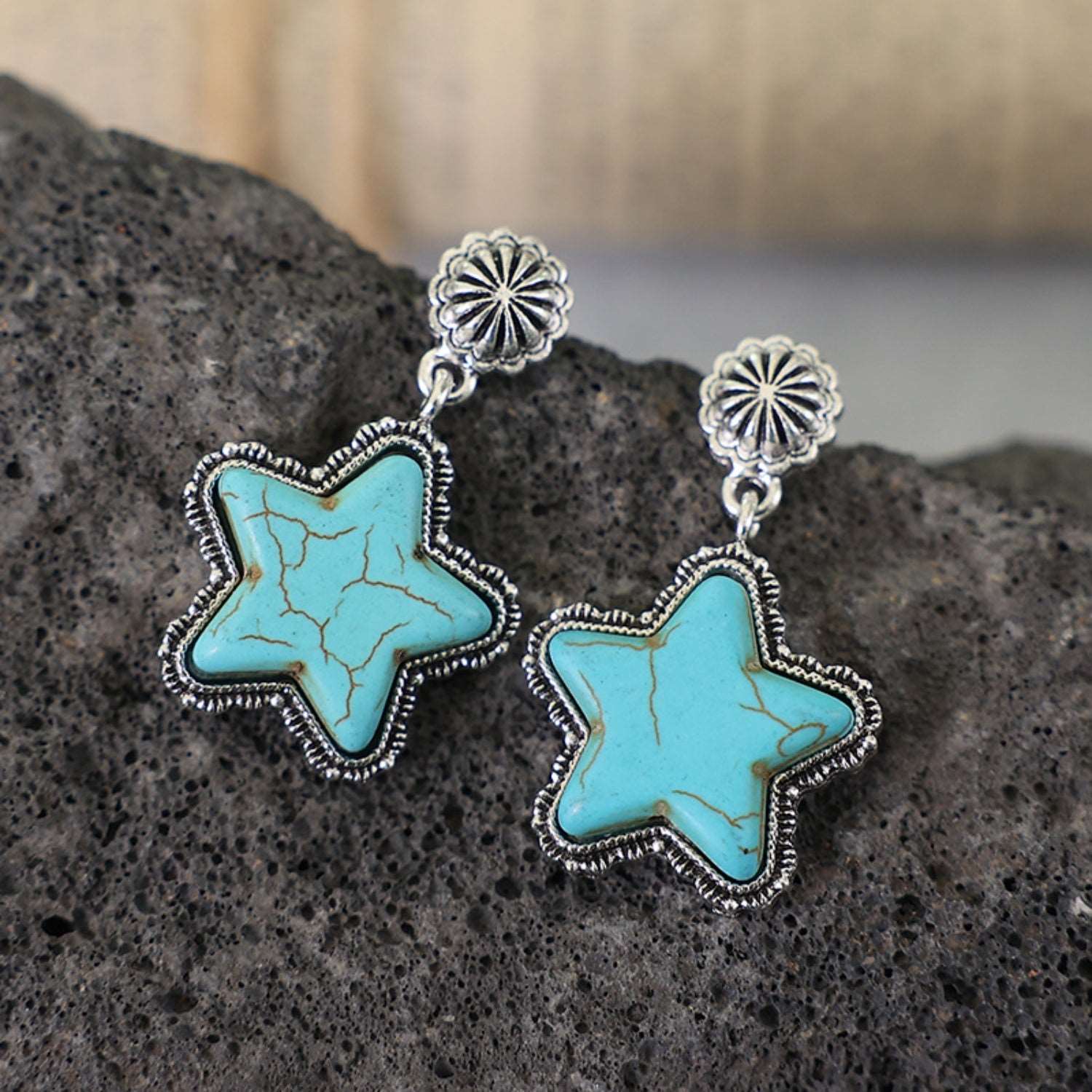 Artificial Turquoise Alloy Star Earrings - PFgoods.com